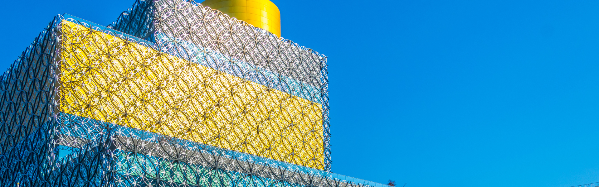 Yellow and blue modern building.