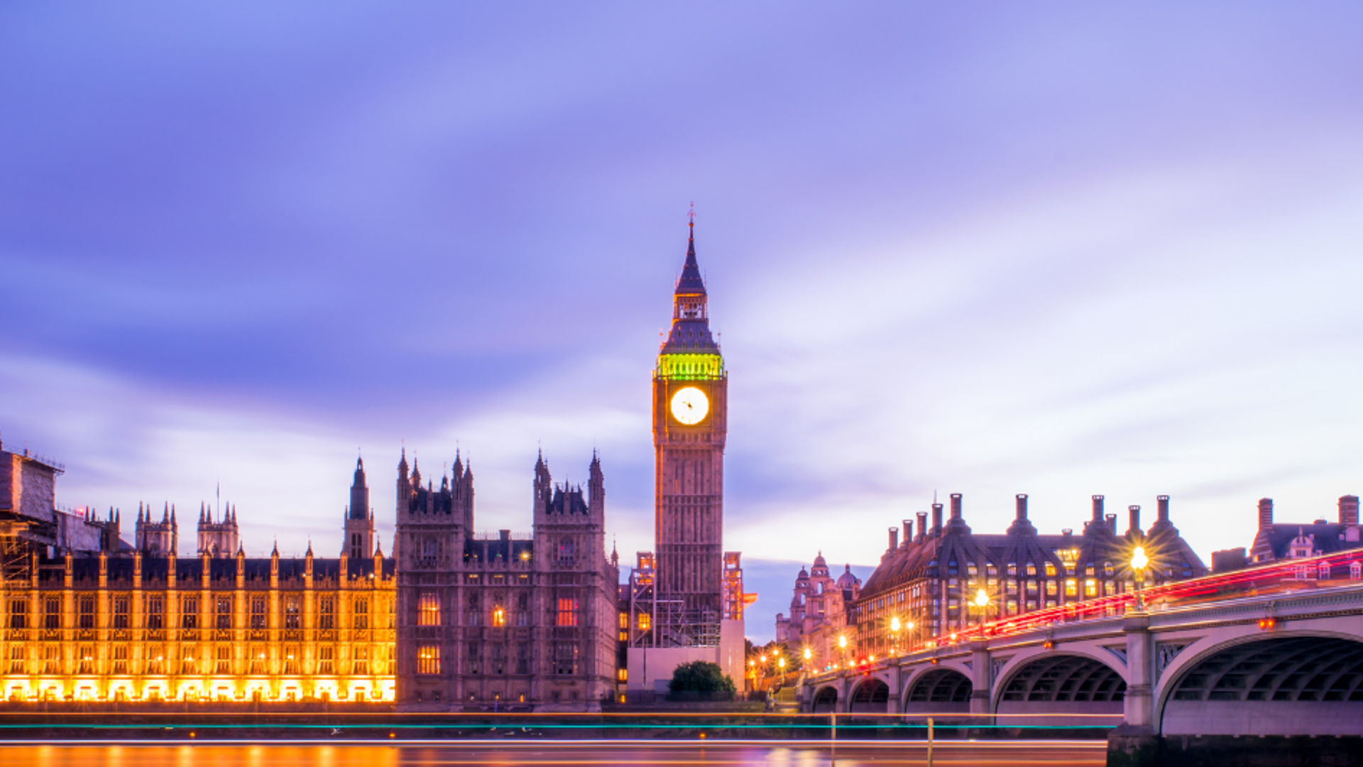 View of the Houses of Parliament and the river Thames.